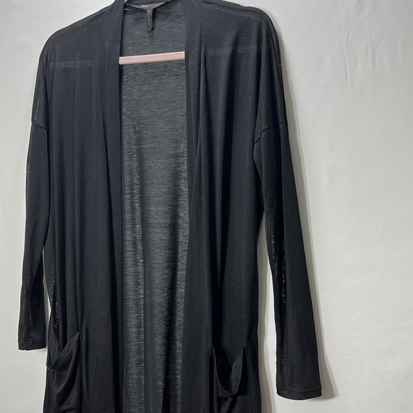 BCBGMAXAZRIA Woman Black Open Front Long Sleeve Sweater withTwo Pockets Size M - Picture 2 of 6
